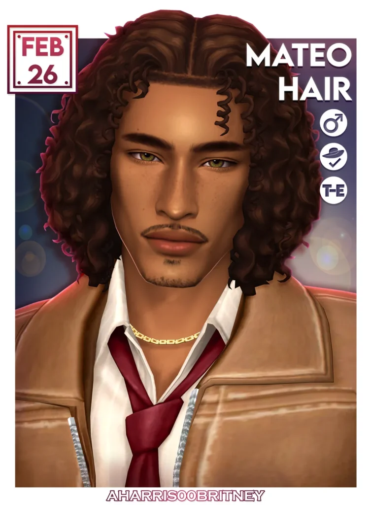 Curly male hairstyle for The Sims 4 with Mateo Hair by aharris00britney