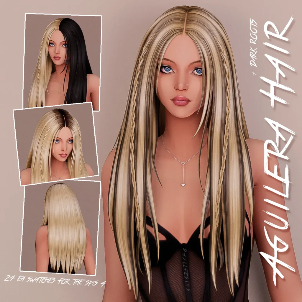 AGUILERA HAIR: new Maxis Match hairstyle with 24 colours for The Sims 4