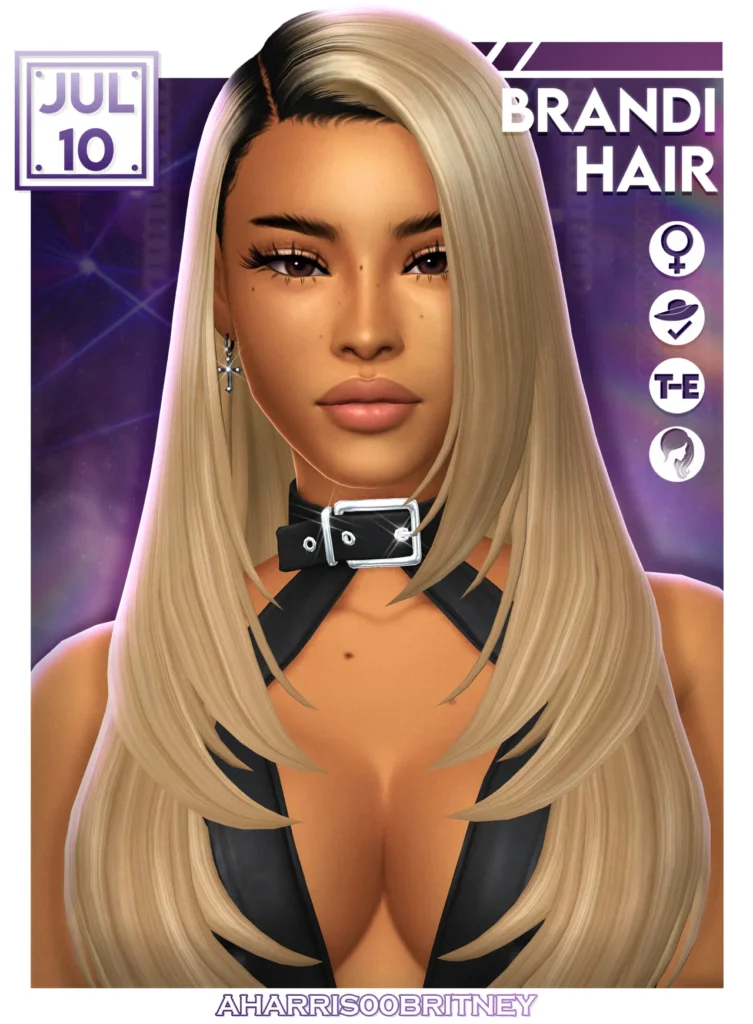 Brandi Hair: layered side-parted hair for The Sims 4