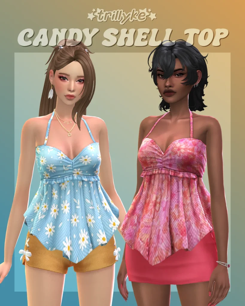 Candy Shell Top: babydoll top for The Sims 4