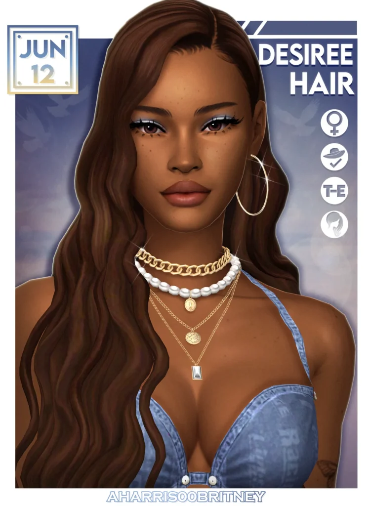 Desiree Hair: wavy side-parted hair for The Sims 4