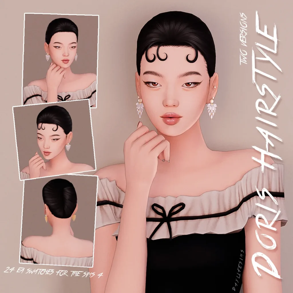 DORIS HAIRSTYLE: two versions of a Maxis Match hair for The Sims 4