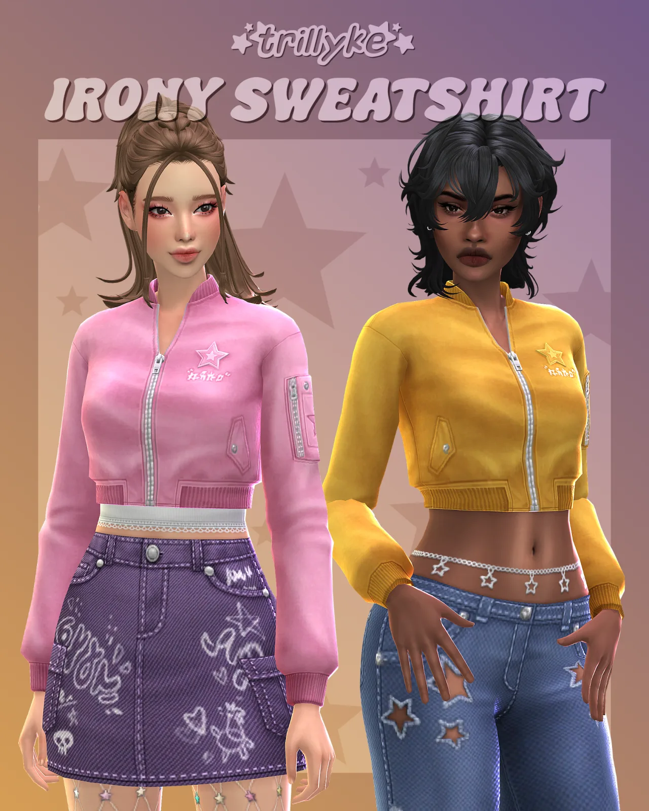 Irony Sweatshirt: cropped zip-up sweatshirt for The Sims 4