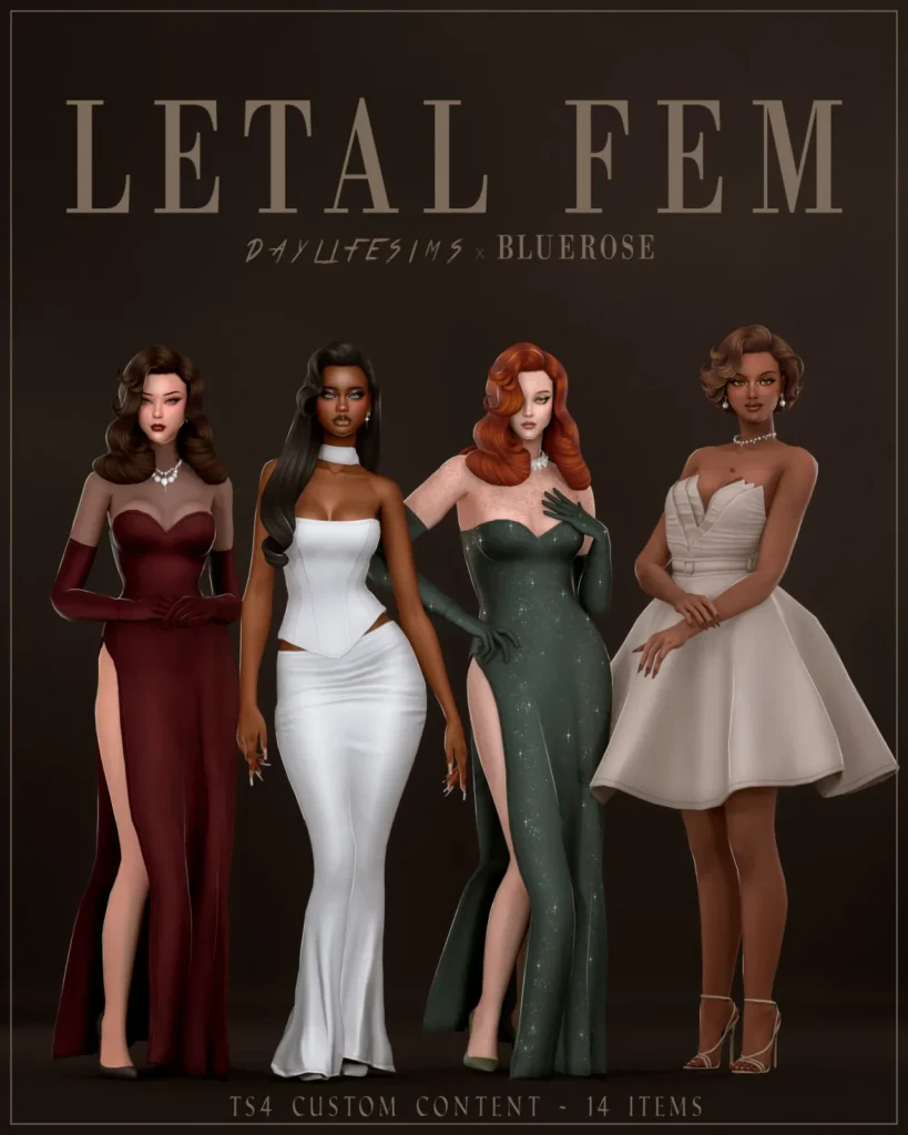 LETAL FEM COLLECTION: Femme Fatale clothes and hair for The Sims 4