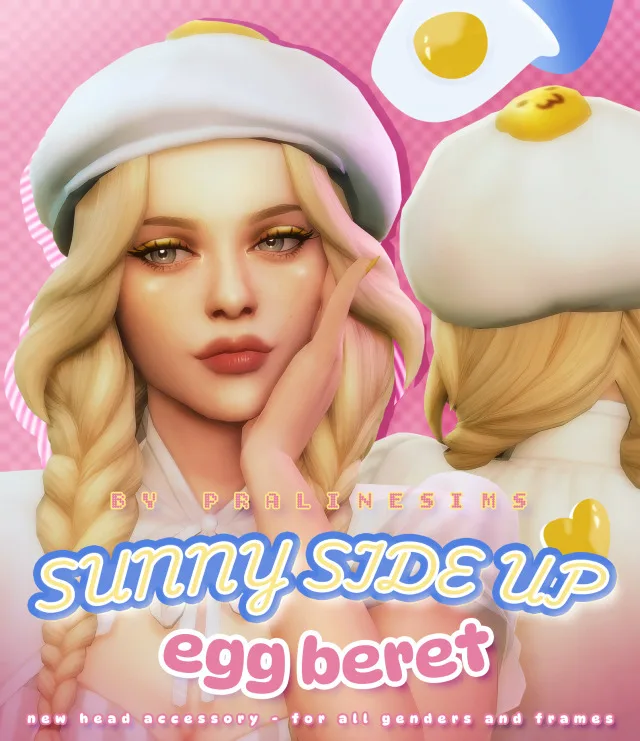 SUNNY SIDE UP Egg Beret: head accessory for The Sims 4
