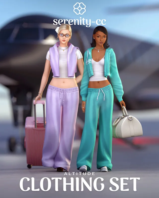 Altitude Set: Y2K sweatsuit clothing set for The Sims 4