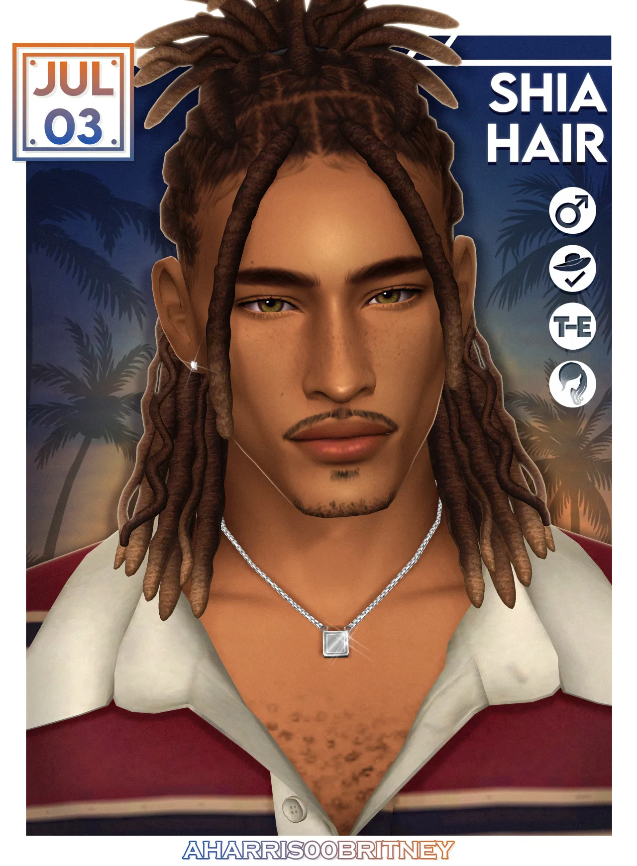 Shia Hair: male locs hairstyle for The Sims 4